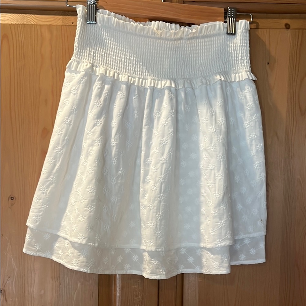 Rails White Smocked Tiered Mini Skirt